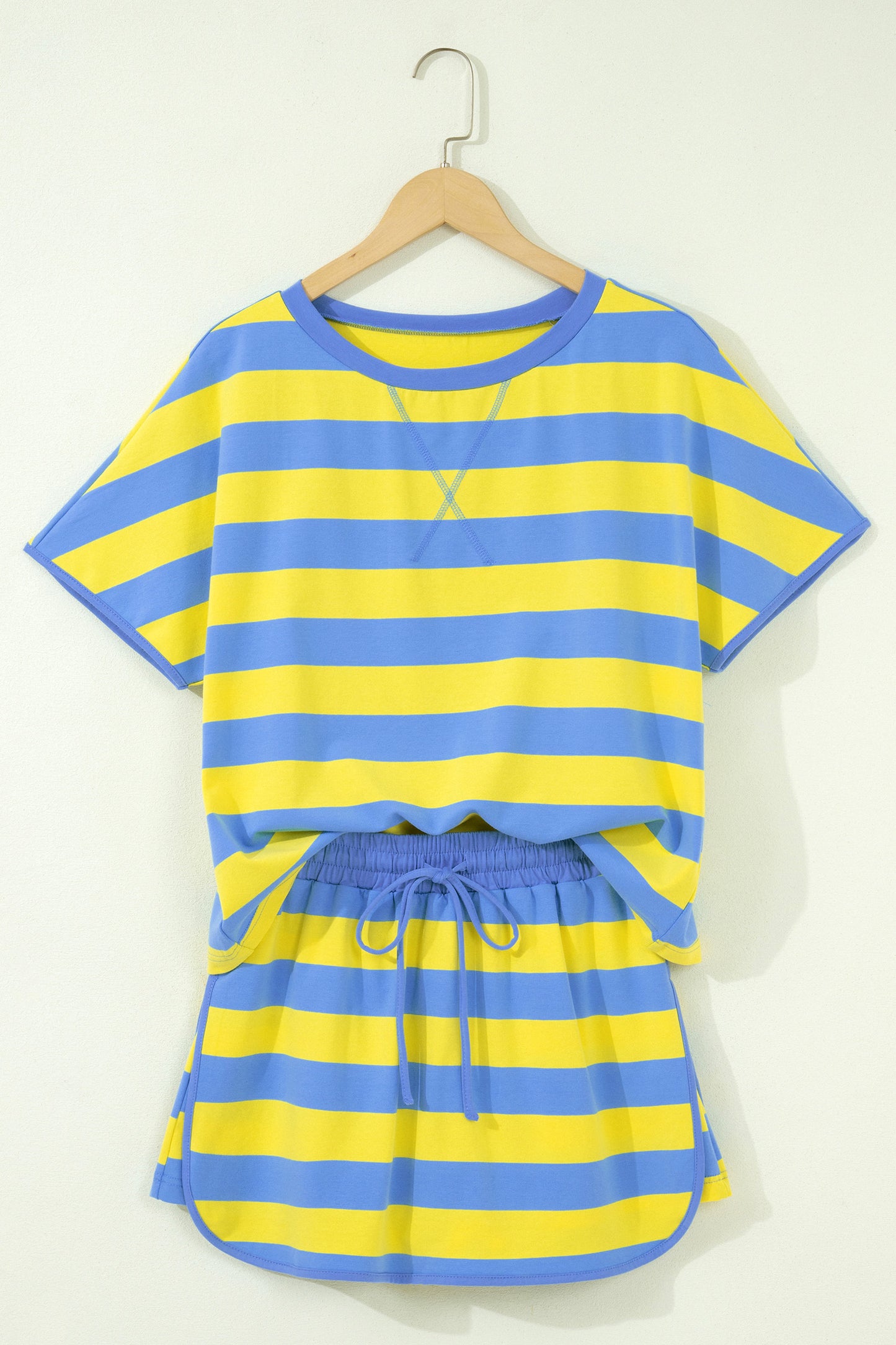 Stripe Dolman Tee Drawstring Skort Athletic 2pcs Set