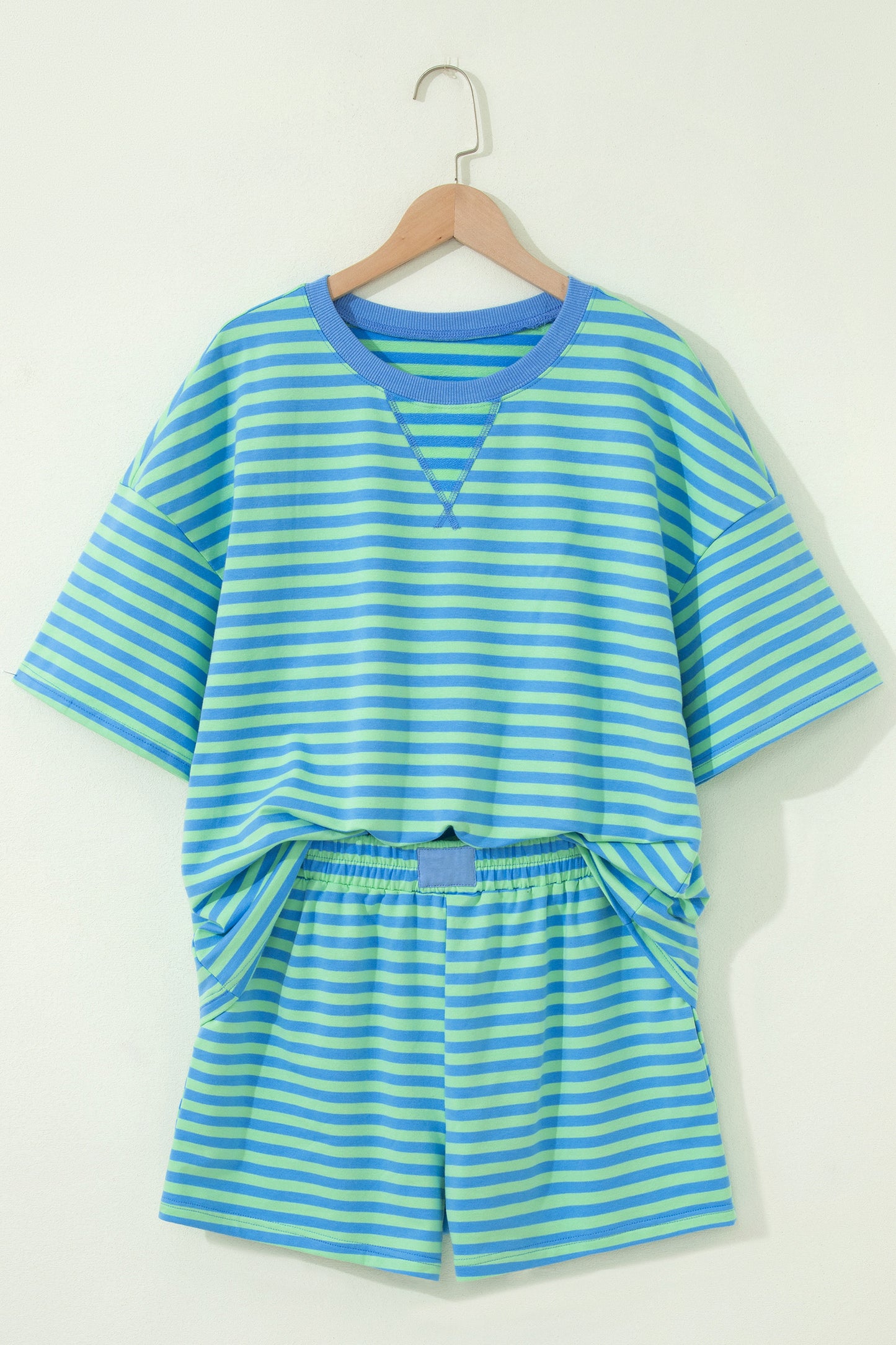 Striped Ribbed Cotton Two-Piece Pant Set with Chest Patch Detail