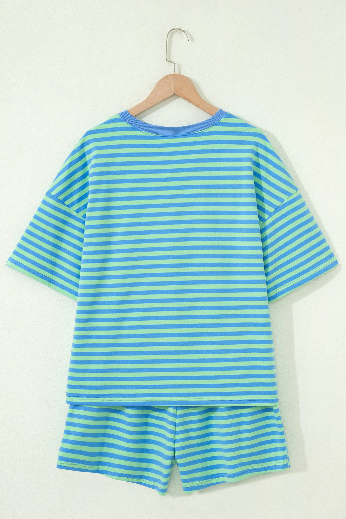 Striped Ribbed Cotton Two-Piece Pant Set with Chest Patch Detail