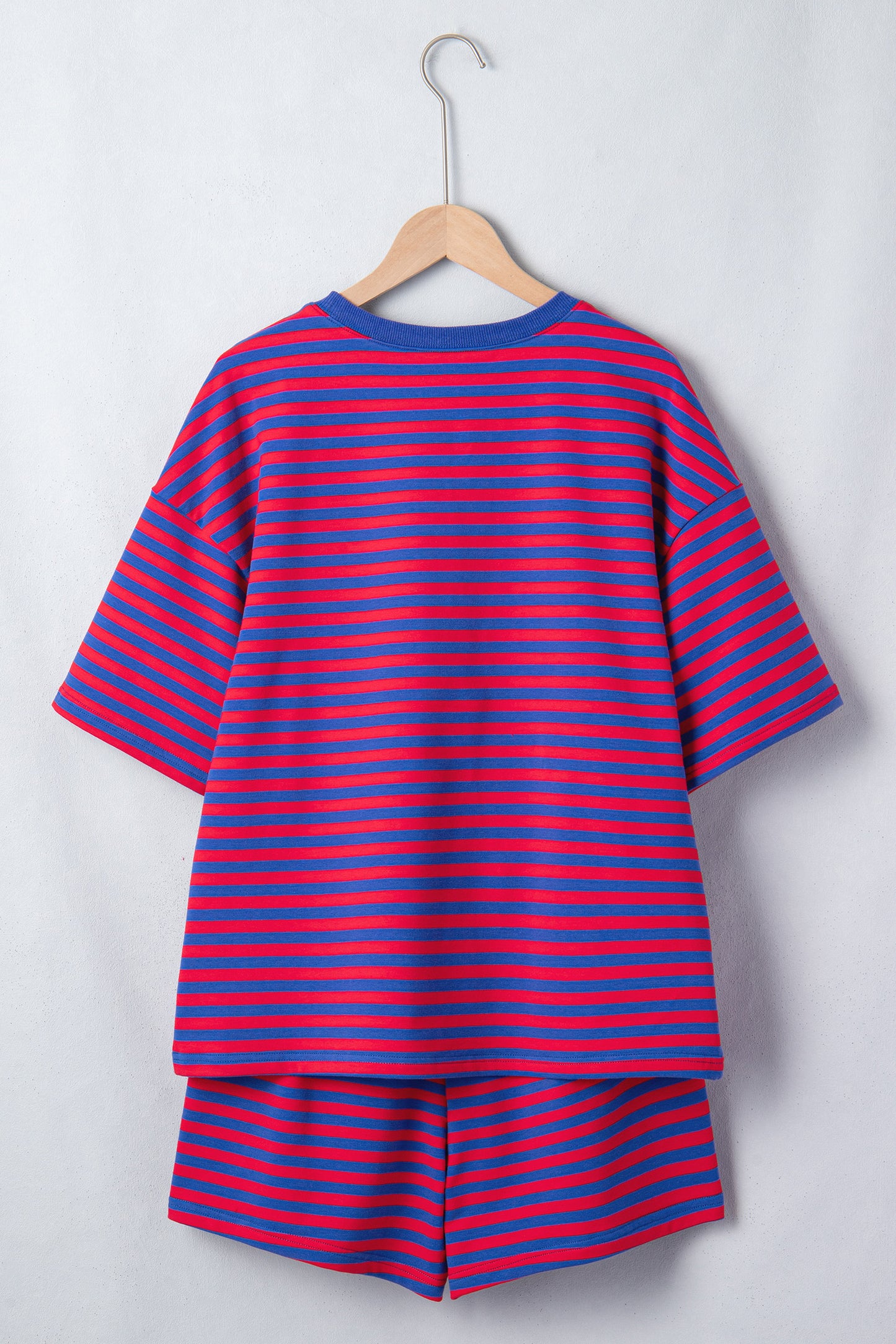 Striped Ribbed Cotton Two-Piece Pant Set with Chest Patch Detail