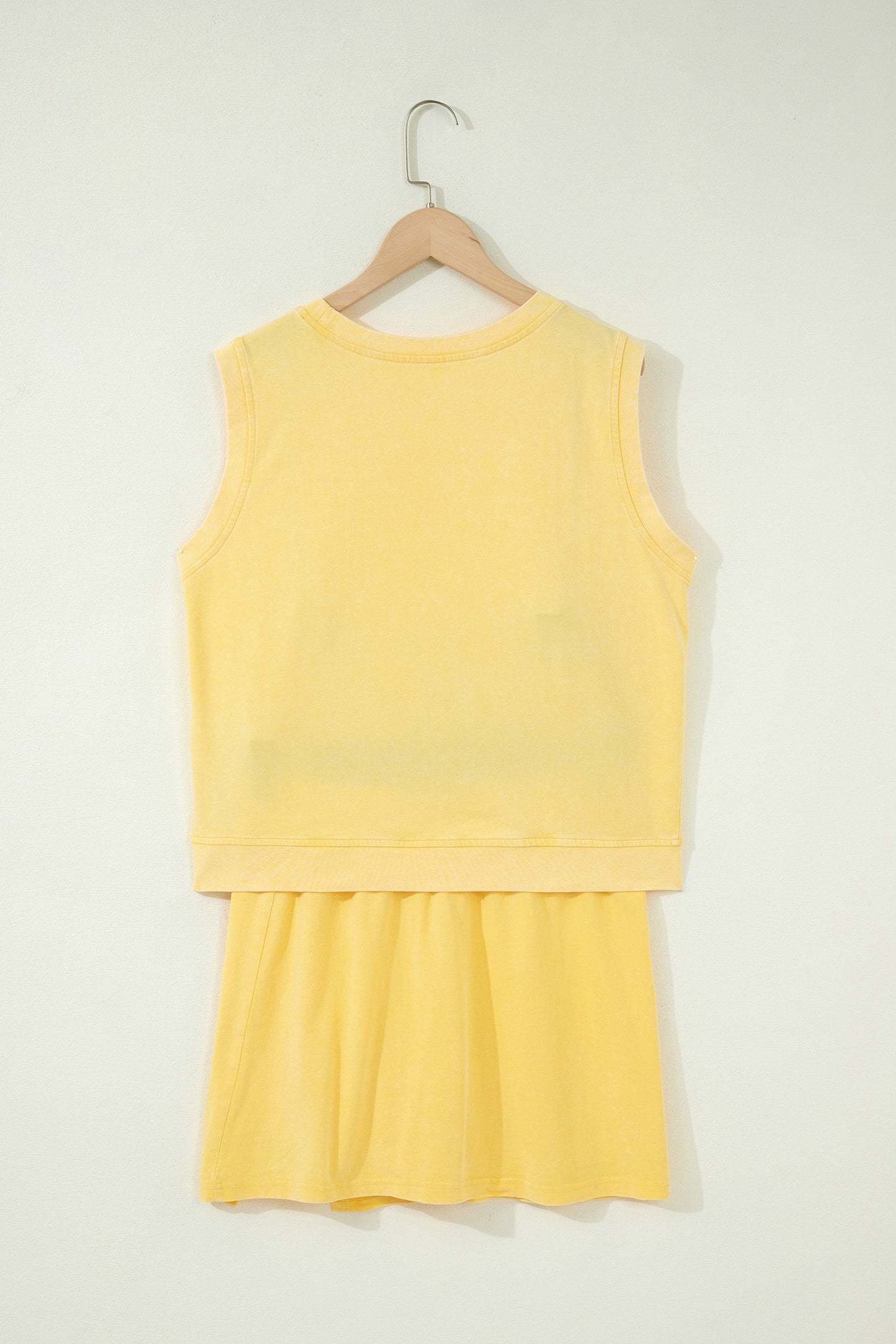 2 Piece Mineral Wash Cotton Tank Top Lined Split Skort Set