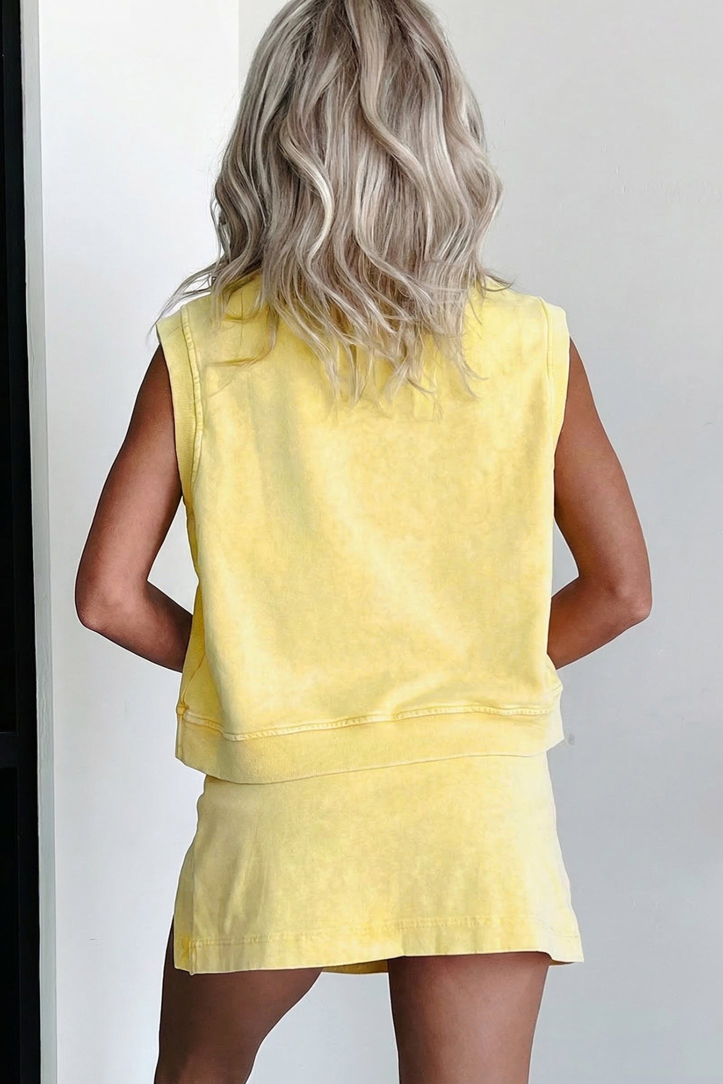 2 Piece Mineral Wash Cotton Tank Top Lined Split Skort Set