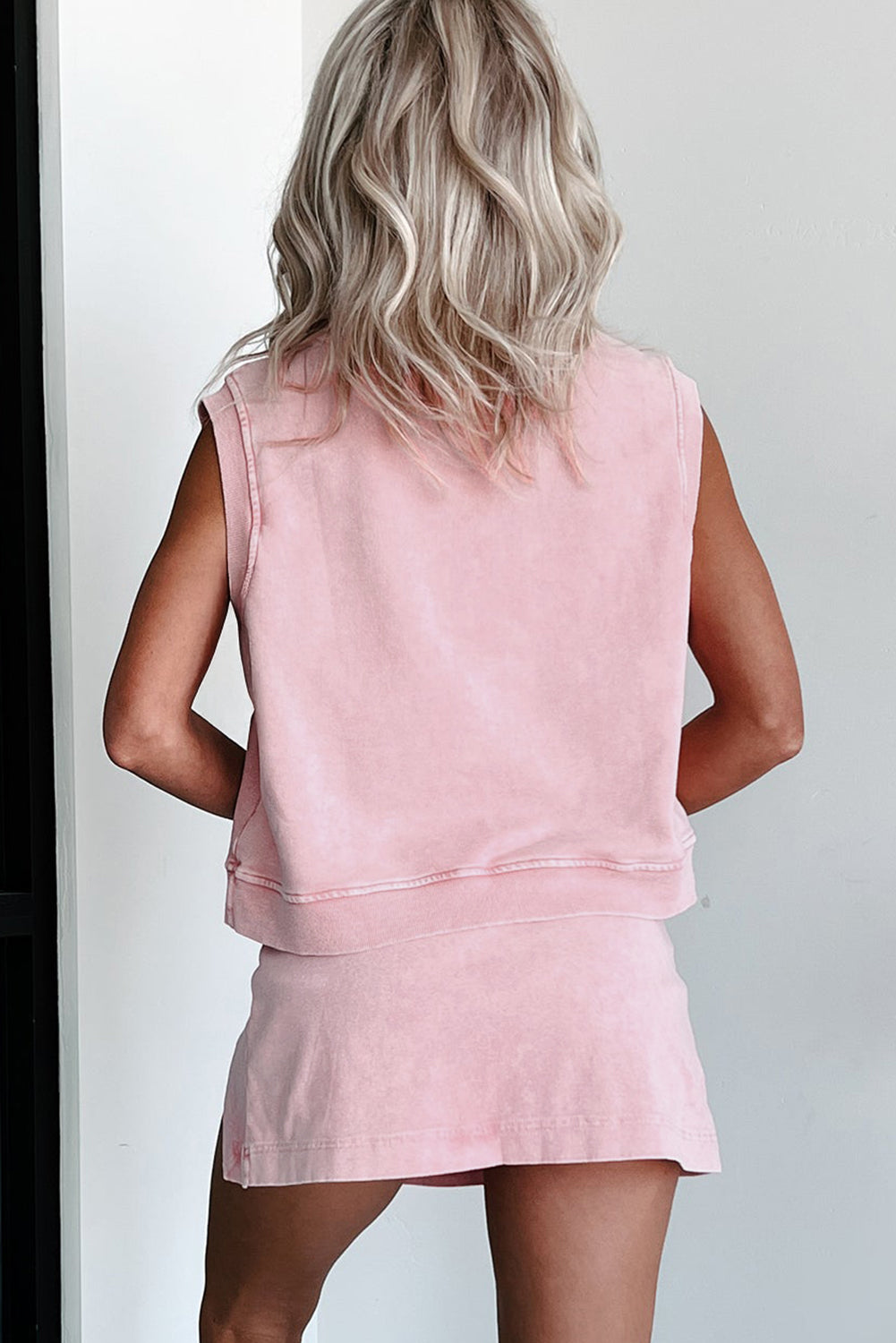 2 Piece Mineral Wash Cotton Tank Top Lined Split Skort Set