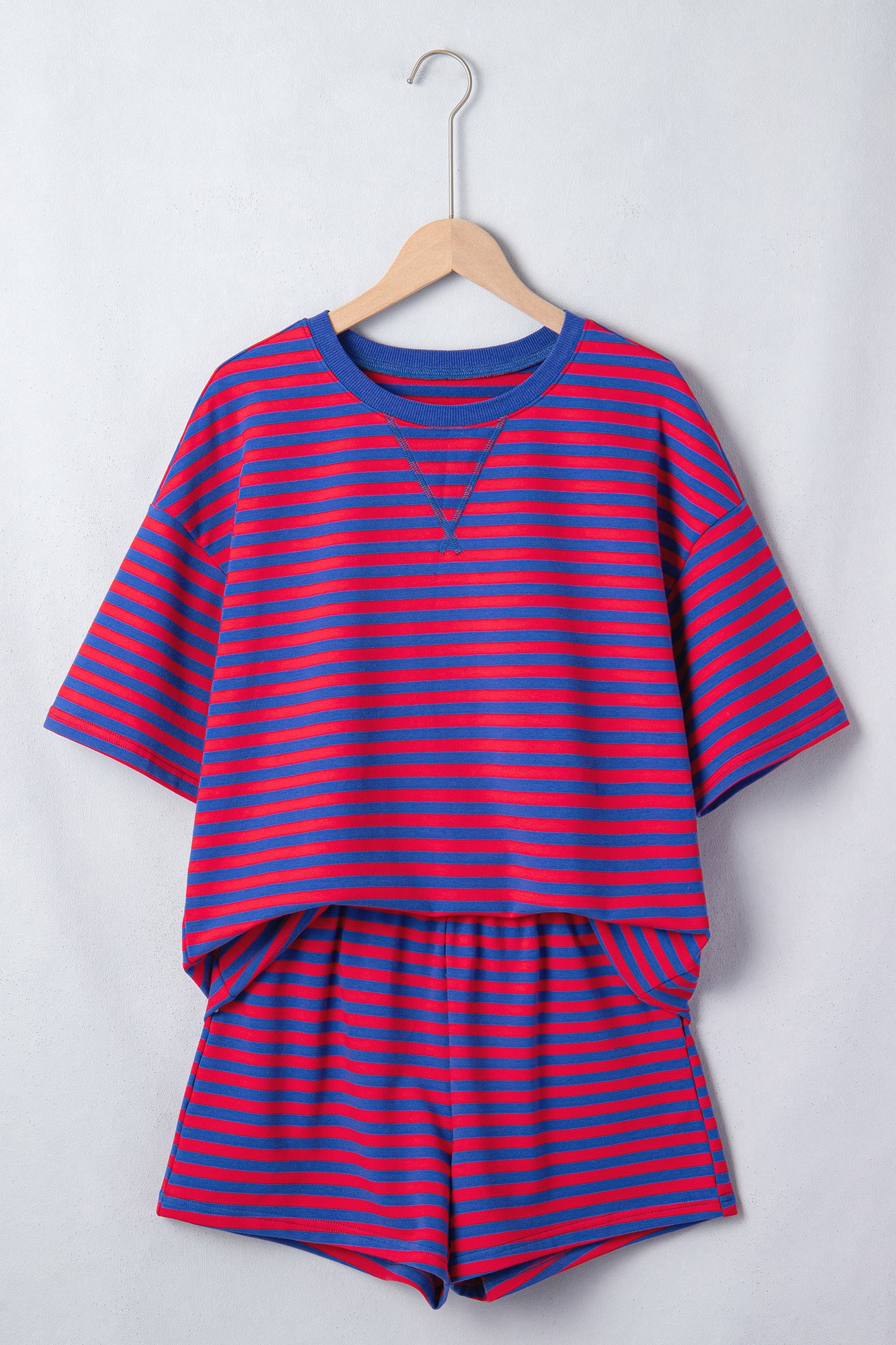 Striped Ribbed Cotton Two-Piece Pant Set with Chest Patch Detail