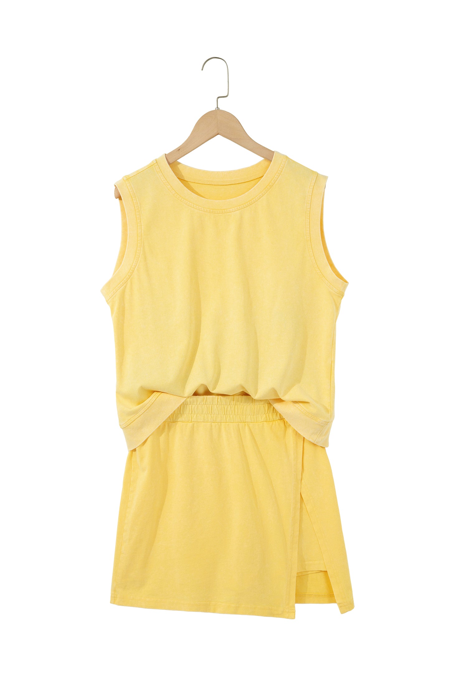 2 Piece Mineral Wash Cotton Tank Top Lined Split Skort Set
